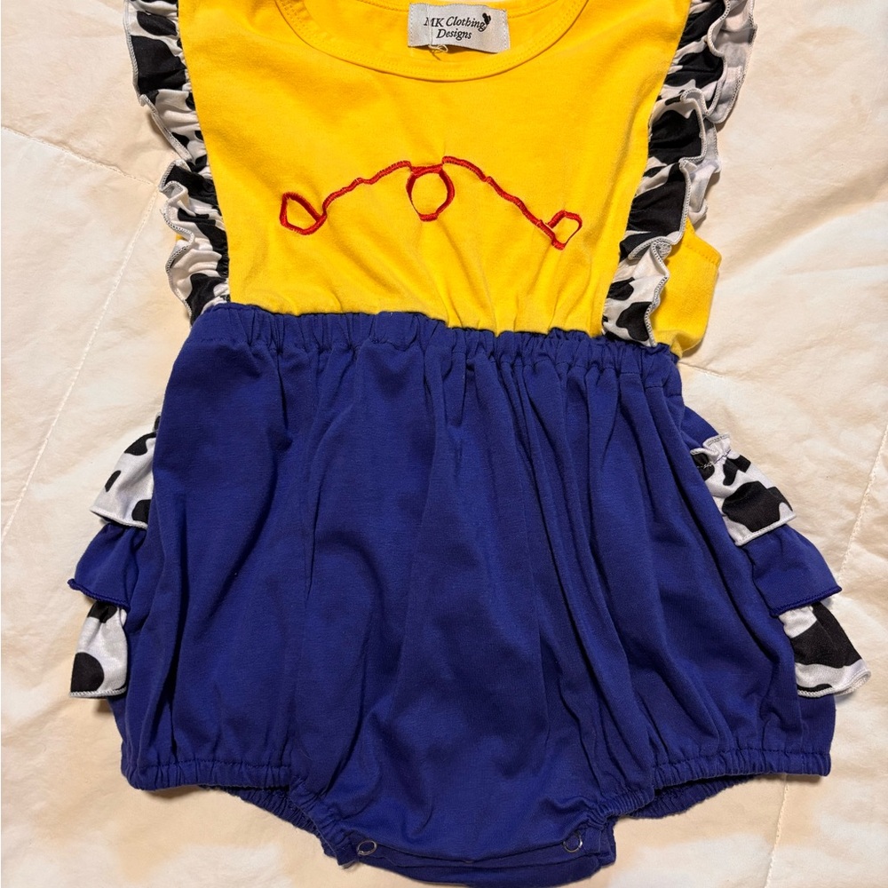 Yellow and Blue Ruffled Baby Romper